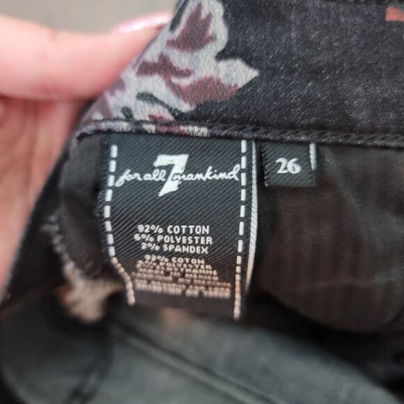 7 For All Mankind Jeans Black Painted Floral Raw Hem Skinny Ankle Size 26 - Picture 4 of 4